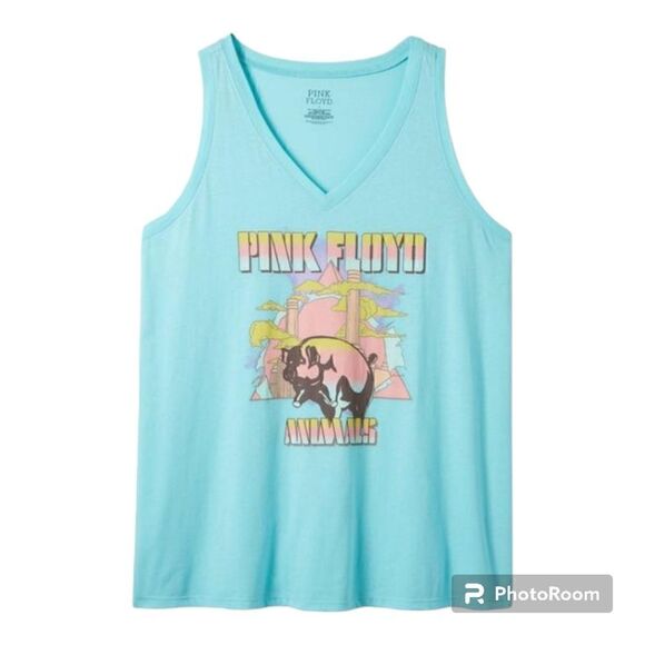 5X 28W Torrid Blue Pink Floyd Animals Tank Pastel V Neck 80s Retro Classic Rock - Picture 1 of 5